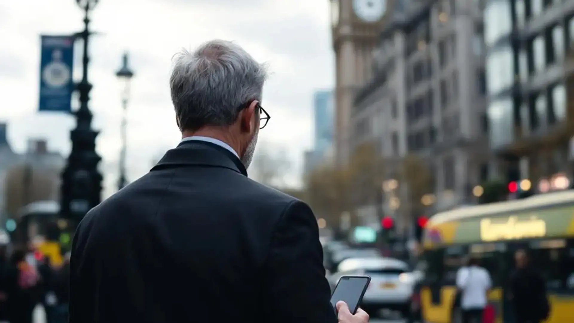 A man walking to the CCS Insight Predictions event in London