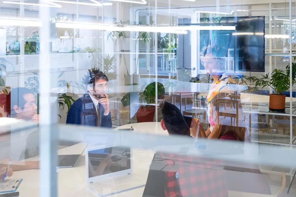Telecom engineers working in the office