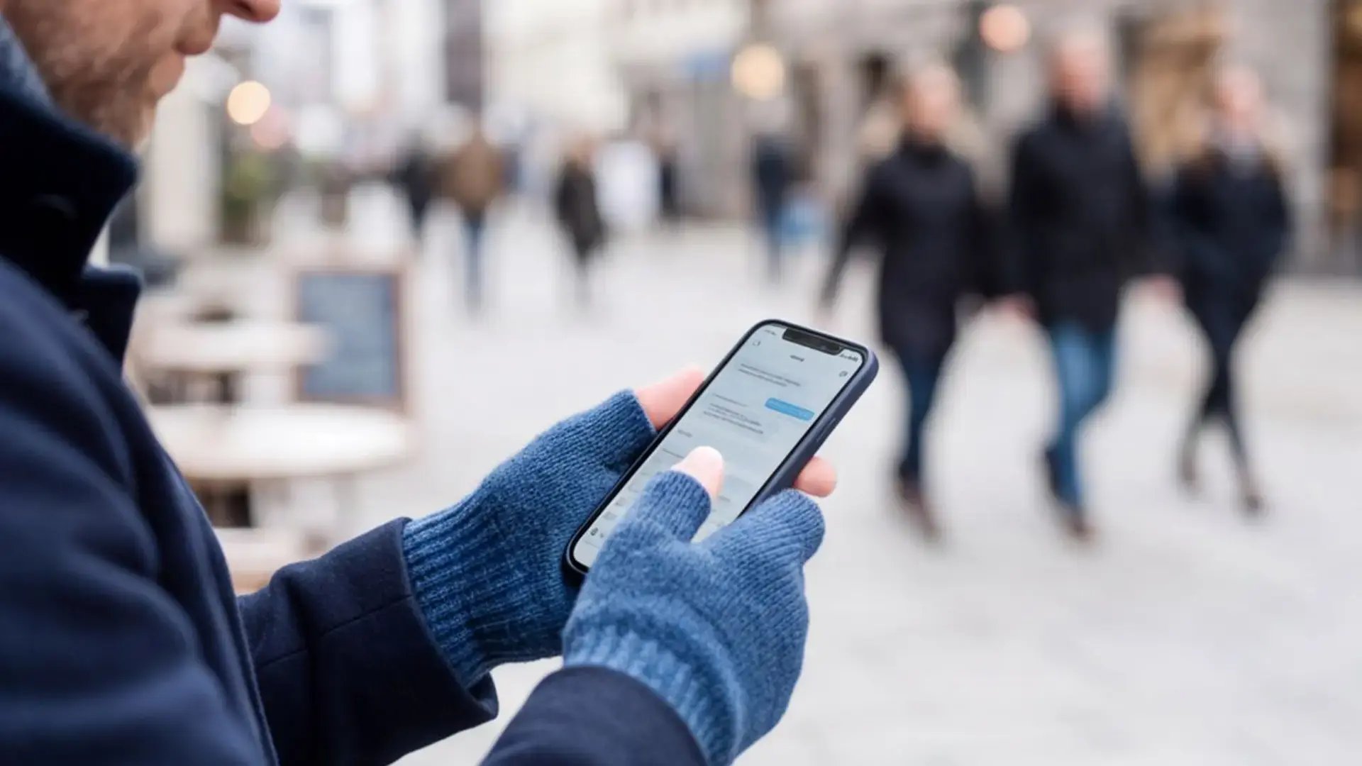 A middle-aged man reading a suspicious SMS