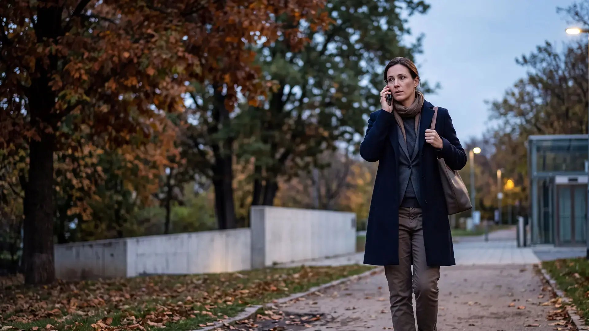 A business woman receiving a suspicious call on her mobile phone