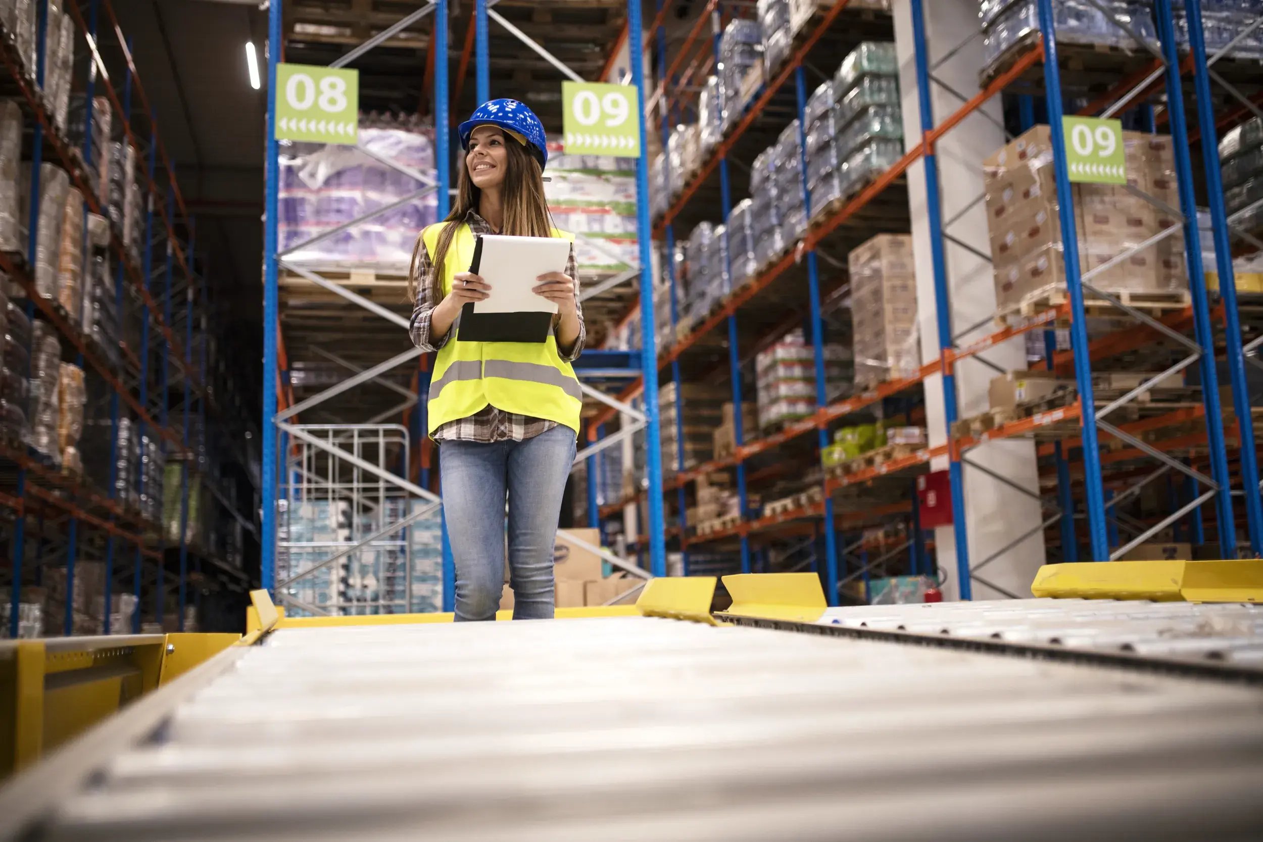 beautiful-woman-worker-with-hardhat-checklist-controlling-distribution-warehouse-center