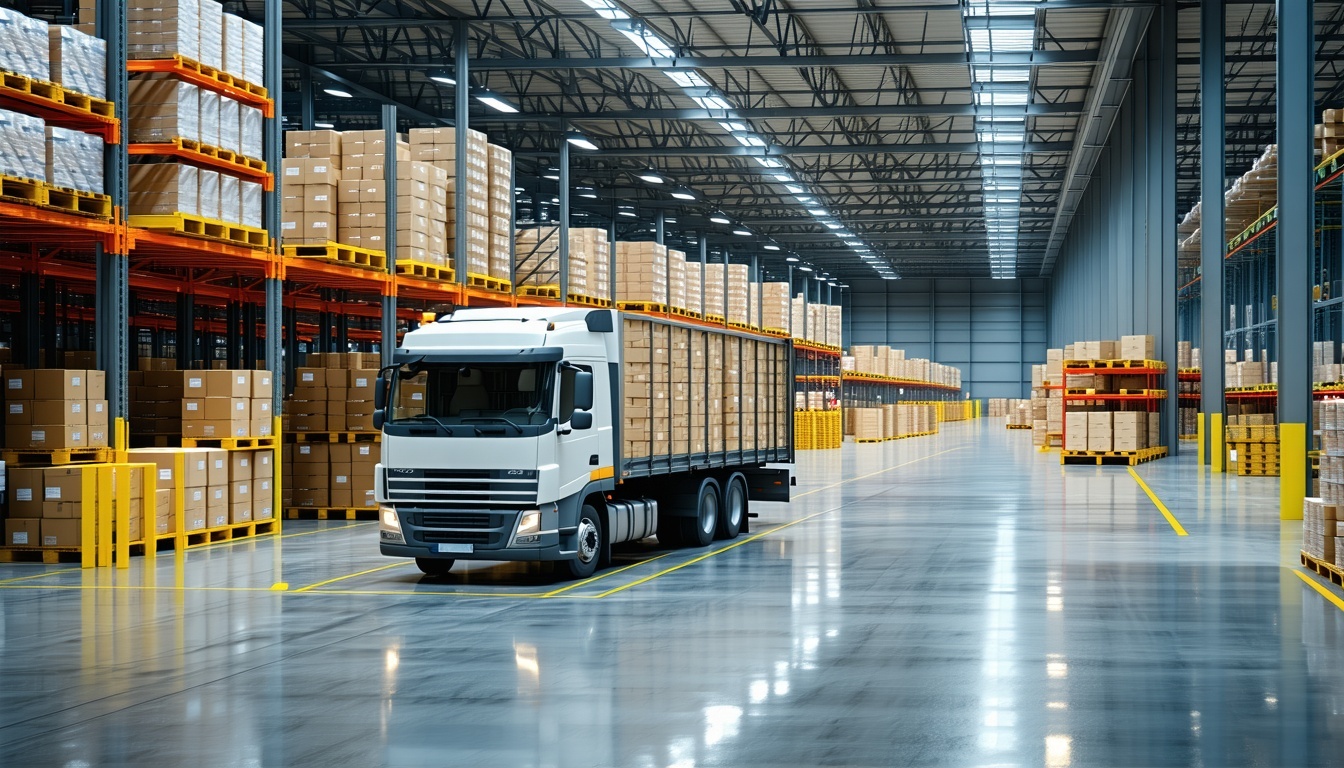 Modern logistics warehouse and truck