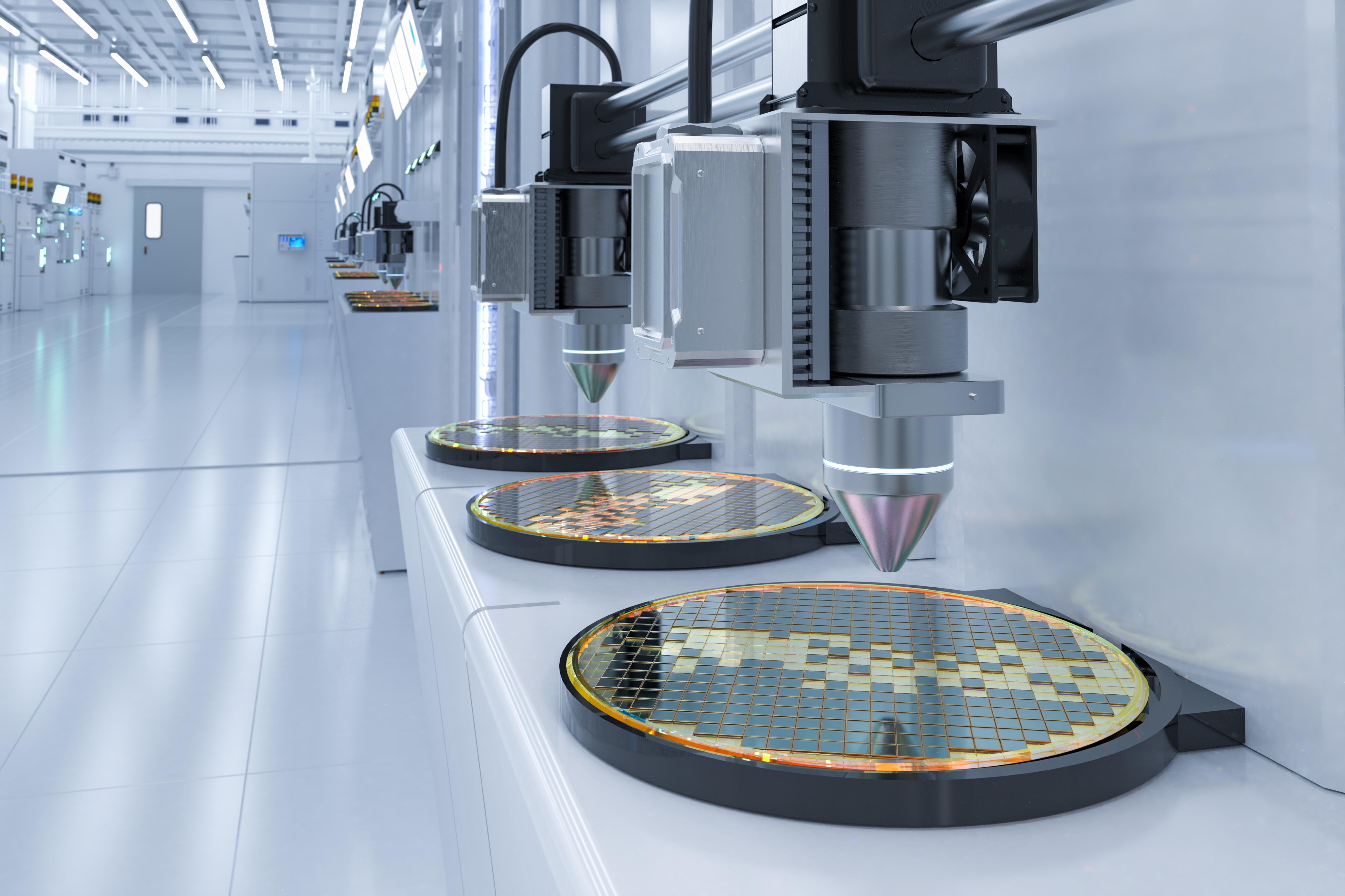 camLine_Images_Semiconductor manufacturing with 3d rendering robotic arms with silicon wafers_shutterstock_2252817311-2