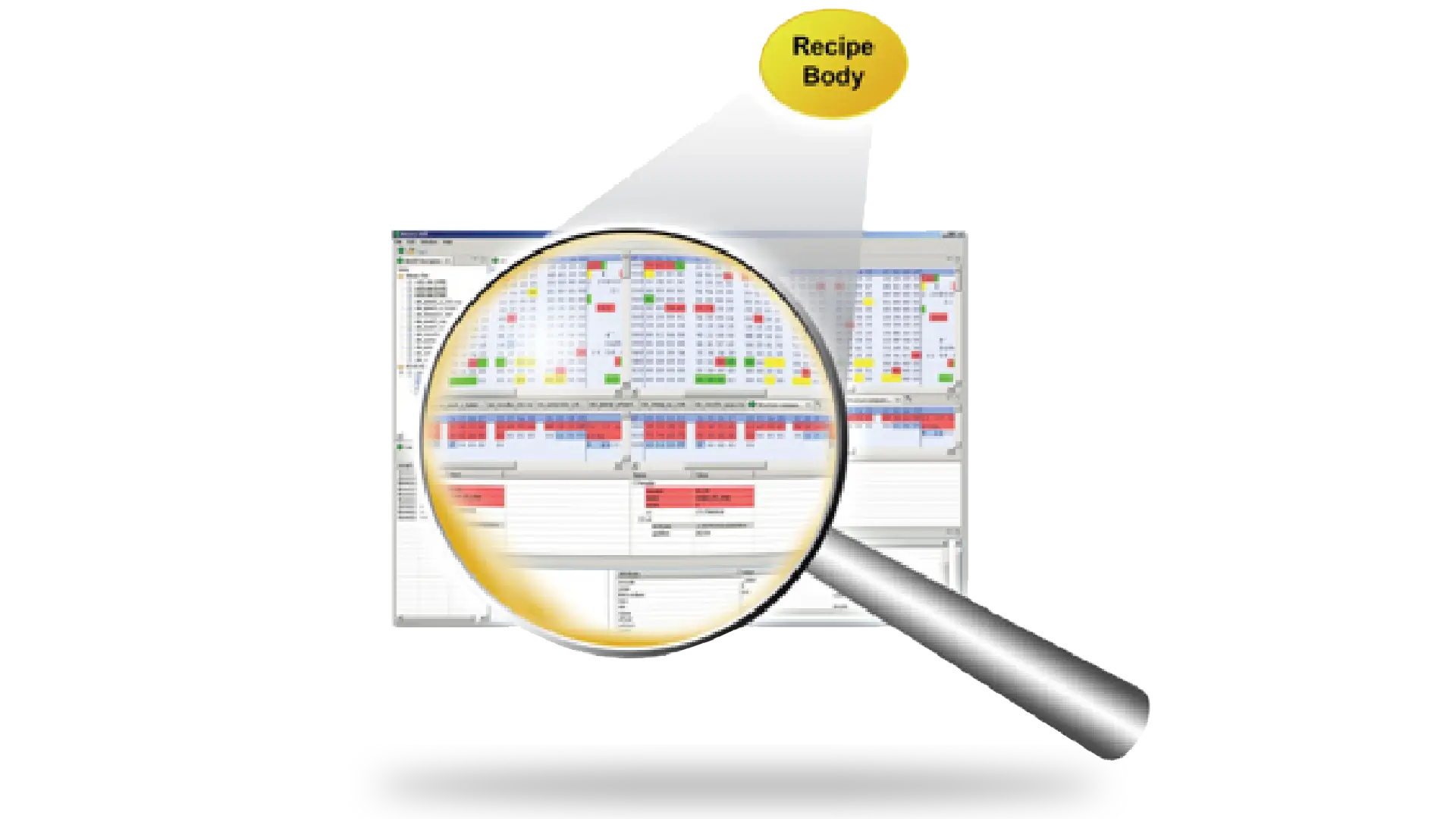 Magnified view of the LineWorks RM Recipe Object Structure Interpreter (ROSI), highlighting detailed recipe body analysis and structure interpretation.